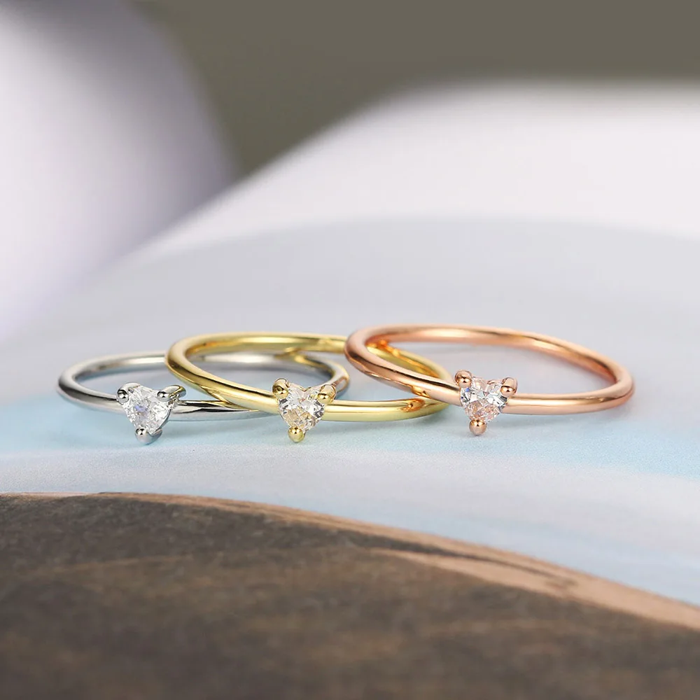 Doppelte faire Herzringe für Frauen, minimalistischer süßer Zirkonia, 3-farbig, dünner, zierlicher Fingerring, Party-Geschenk, Modeschmuck, KBR014 – Detail 8