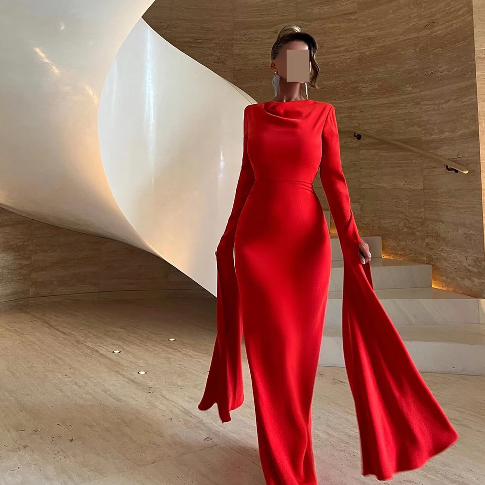 Dresses-For-Formal-Occasions-Red-Long-Sleeves-Straight-Floor-Length ...