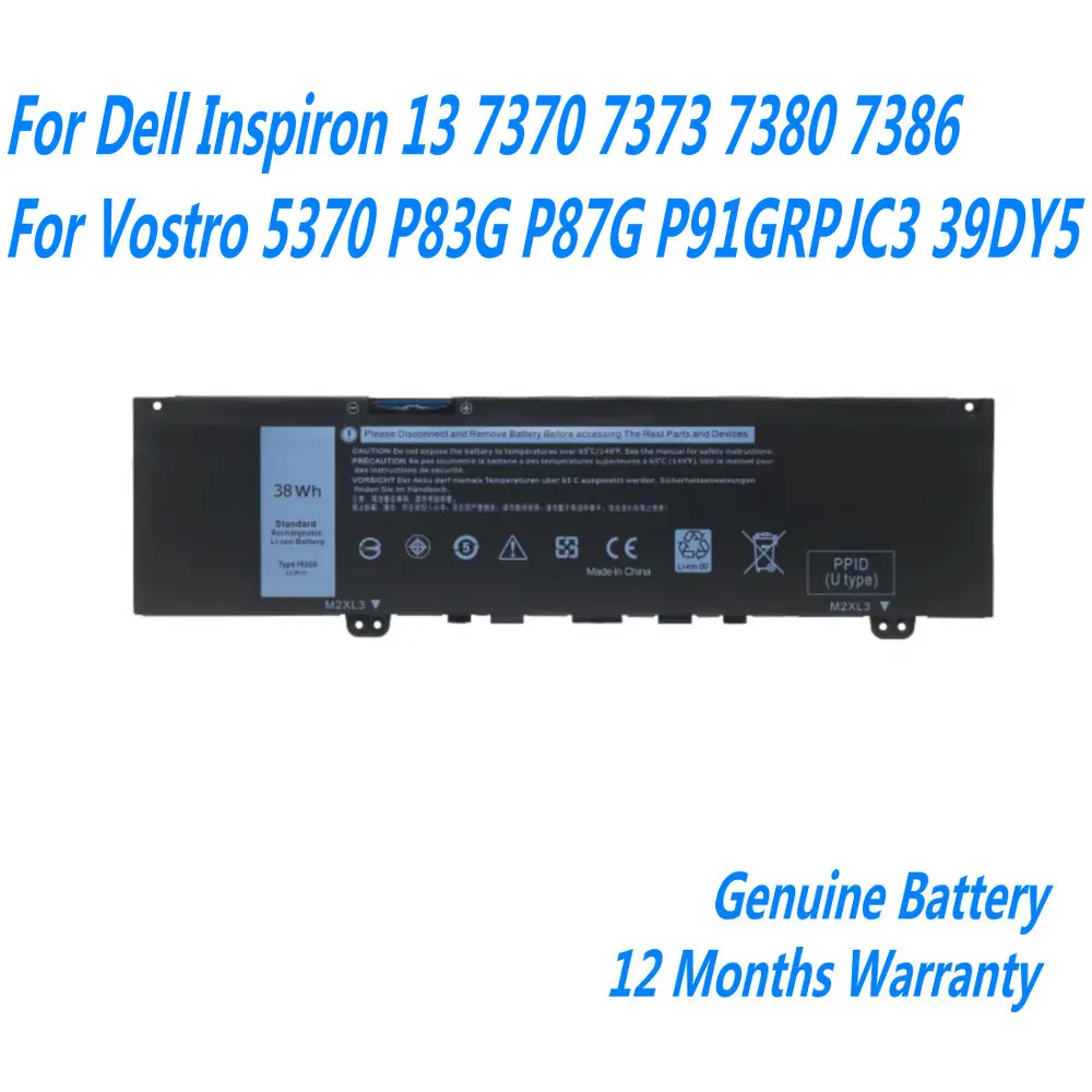

NEW F62G0 Laptop Battery For DELL Inspiron 13 7370 7373 7380 7386 For Vostro 5370 P83G P87G P91GRPJC3 39DY5 11.4V 38WH