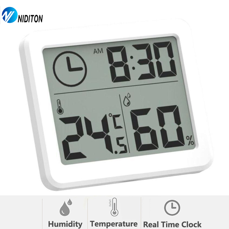 Digital Clock Desk Clock with Temperature Humidity  Wall Clocks for  Home Kitchen Office Desk Decorations NIDITON