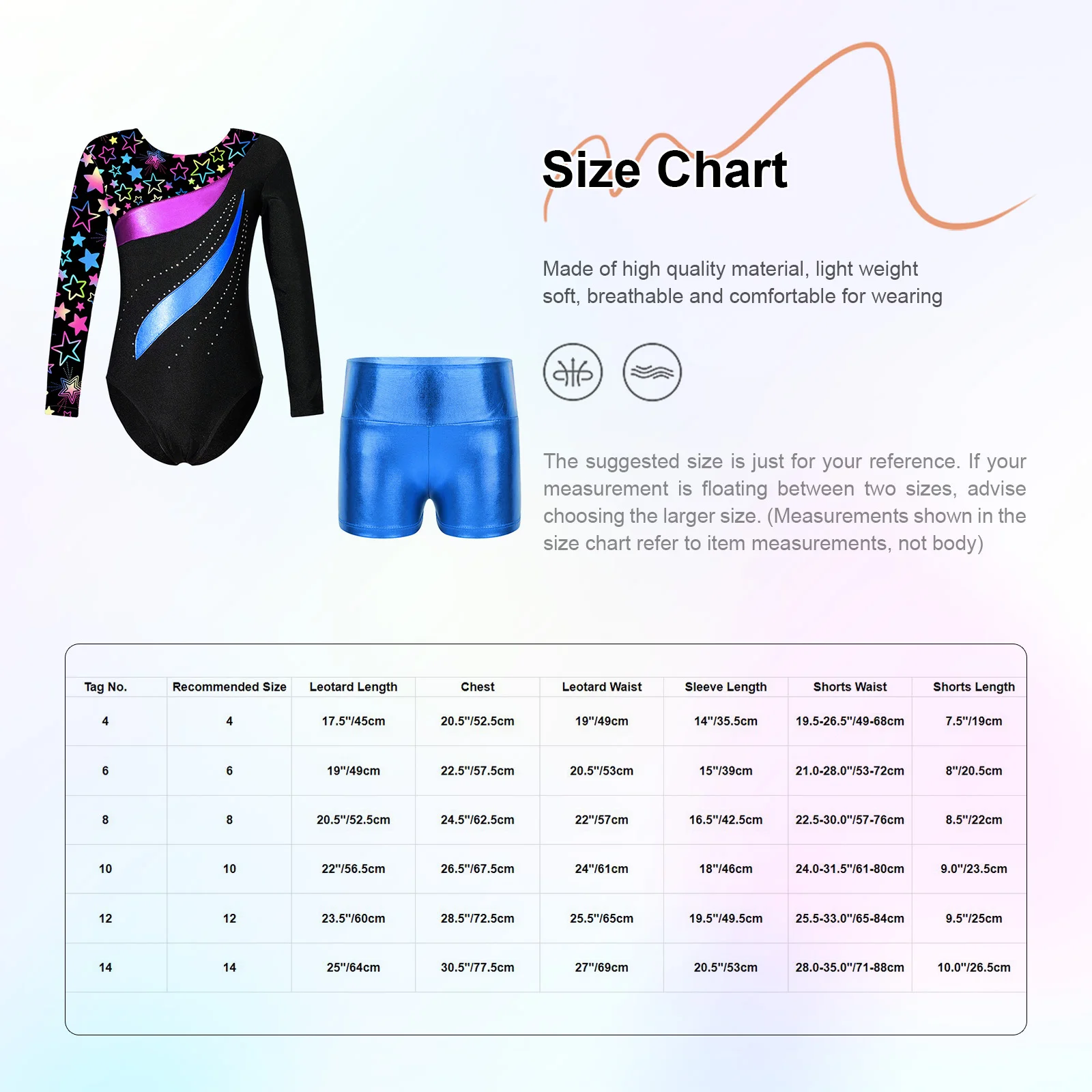 Kids Girls Printed Swimsuit Metallic Patchwork Leotard with Metallic High Waist Shorts for Gymnastics Performance Competition
