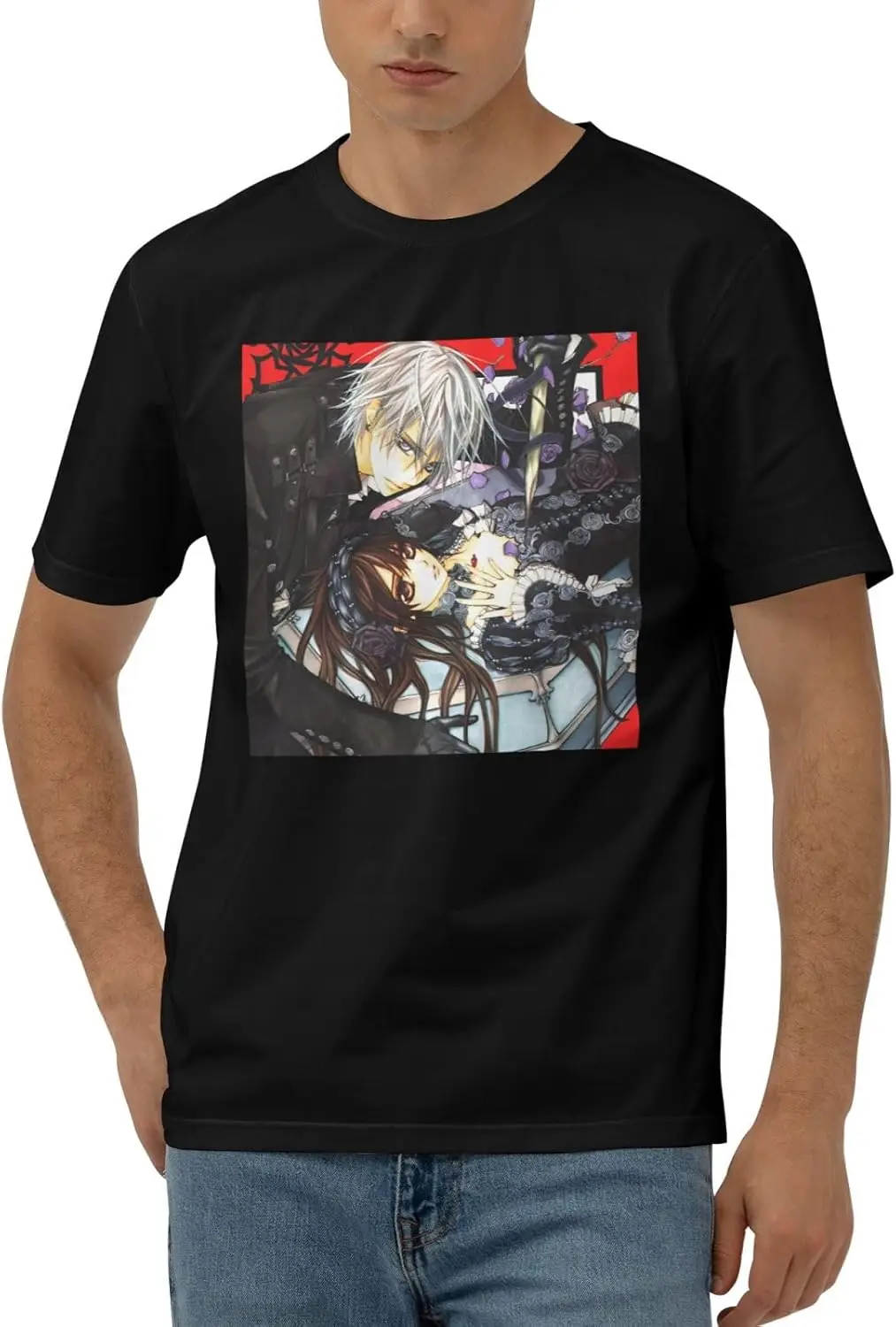 

Vampire Knight Shirt Men'S Breathable Pattern Cool Short Sleeve T Shirt Personalized Cartoon Top Tees Black