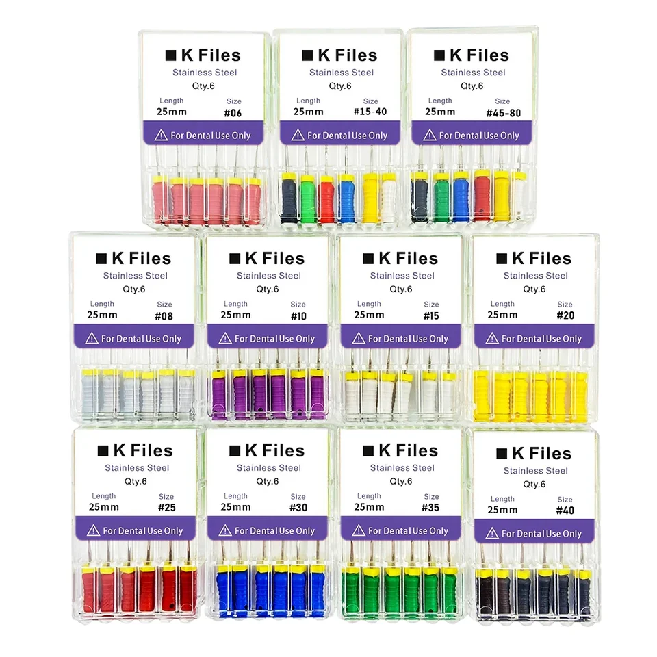 ELIJAH Dental Hand Use K 21mm/25mm Stainless Steel Endodontic Root Canal Files 60Pcs Set Professional Instruments Tools_voghion.com