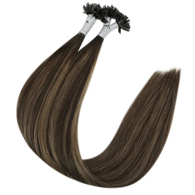 Full Shine 14"-22" Balayage Color U Tip Hair Glue Beads Prebonded Natural Remy Straight Human Hair Extensiones - Image 2