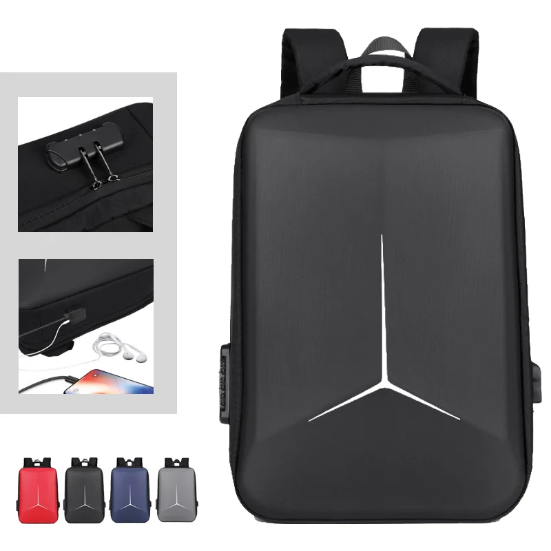 

Men's Business Backpack PVC Hard Shell with Password Lock Anti-theft Computer Bag Waterproof Travel Backpack with USB Interface