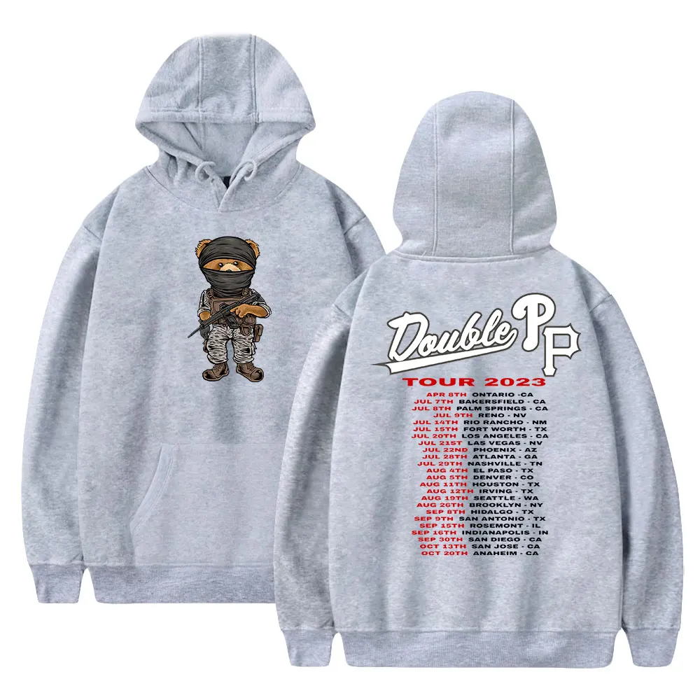 thumbnail image 1 of Sudadera con capucha Peso Pluma Double Pp 2023 Tour Hoodle Rapper Touring Merch Print Unisex Moda Divertida Casual Estilo HipHop, 1 of 5