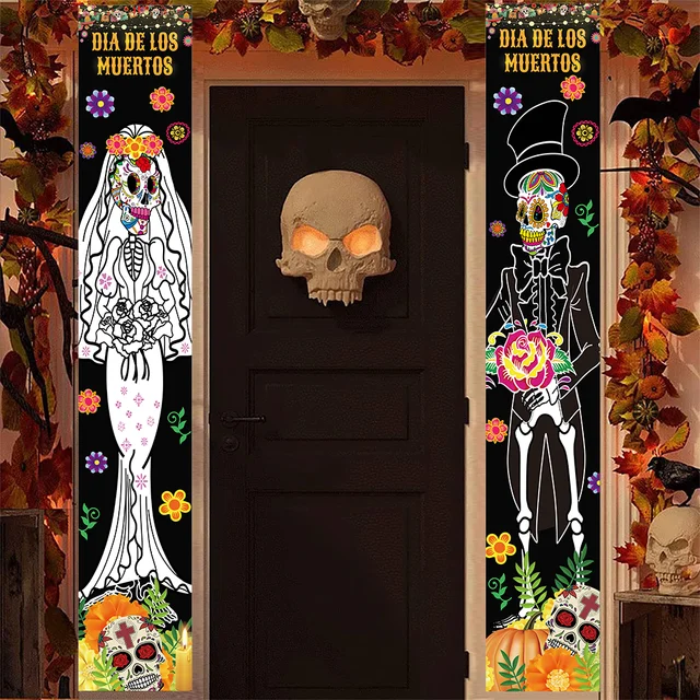 2023 Halloween Decoration MrMrs Outdoor Party Supplies Horror House Day Of The Dead Party Porch Sign Hanging Door Curtain Banner