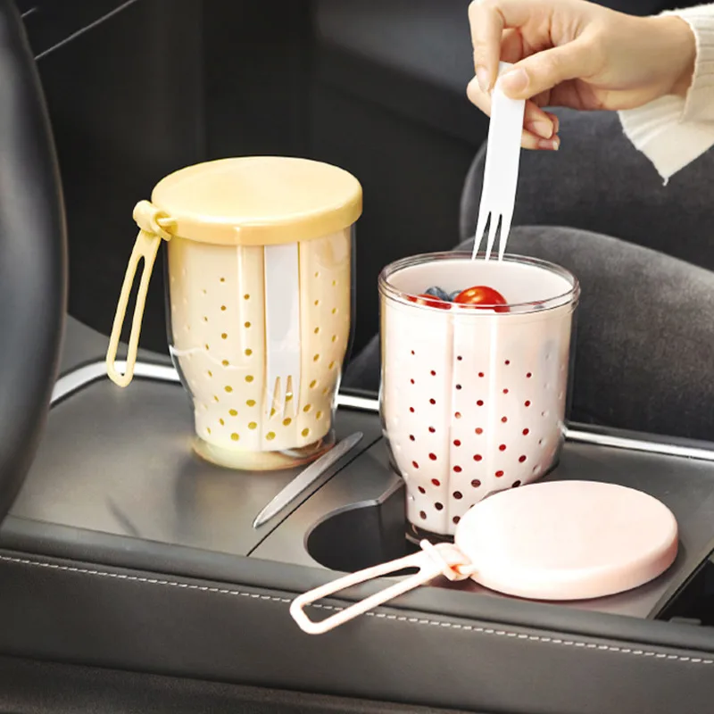 Double Layer Oatmeal Storage Jars Sealed Anti-Slip Salad Cup With Spoons Lids Portable Fruit Preservation Cup Breakfast