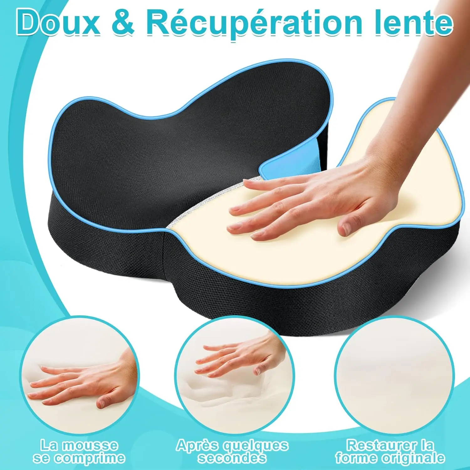 1pc Ergonomic Seat Cushion Memory Cotton Travel Office Chair Pillow Car Seat Cushion Waist Support Pain Relief,U-Shaped Seat