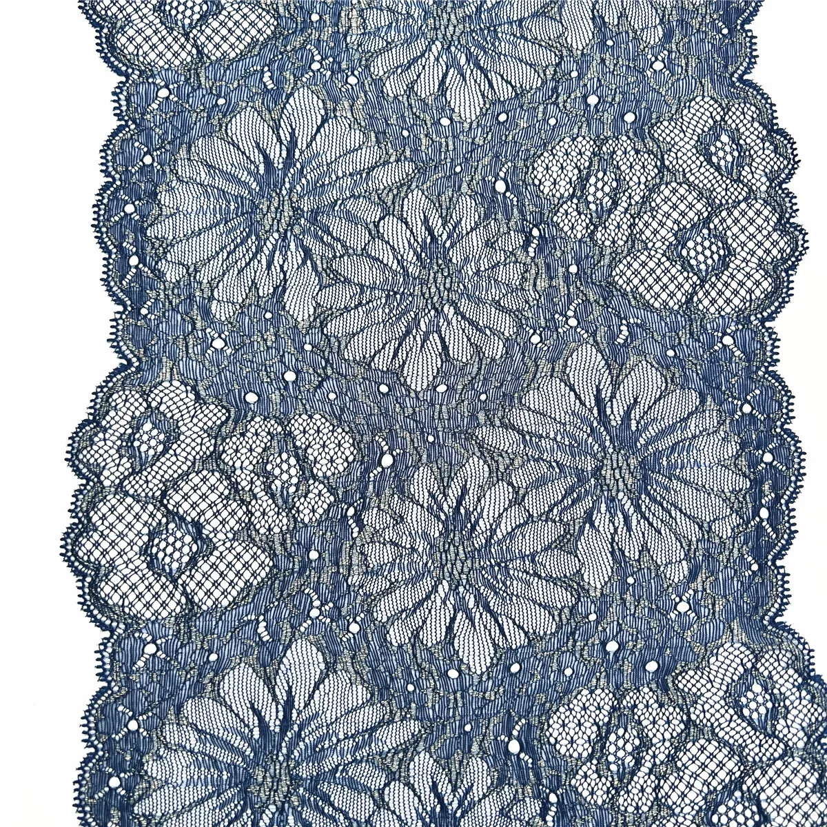 3y/lot Width 23cm Dark Blue With Gold Elastic Stretch Lace Trim 6