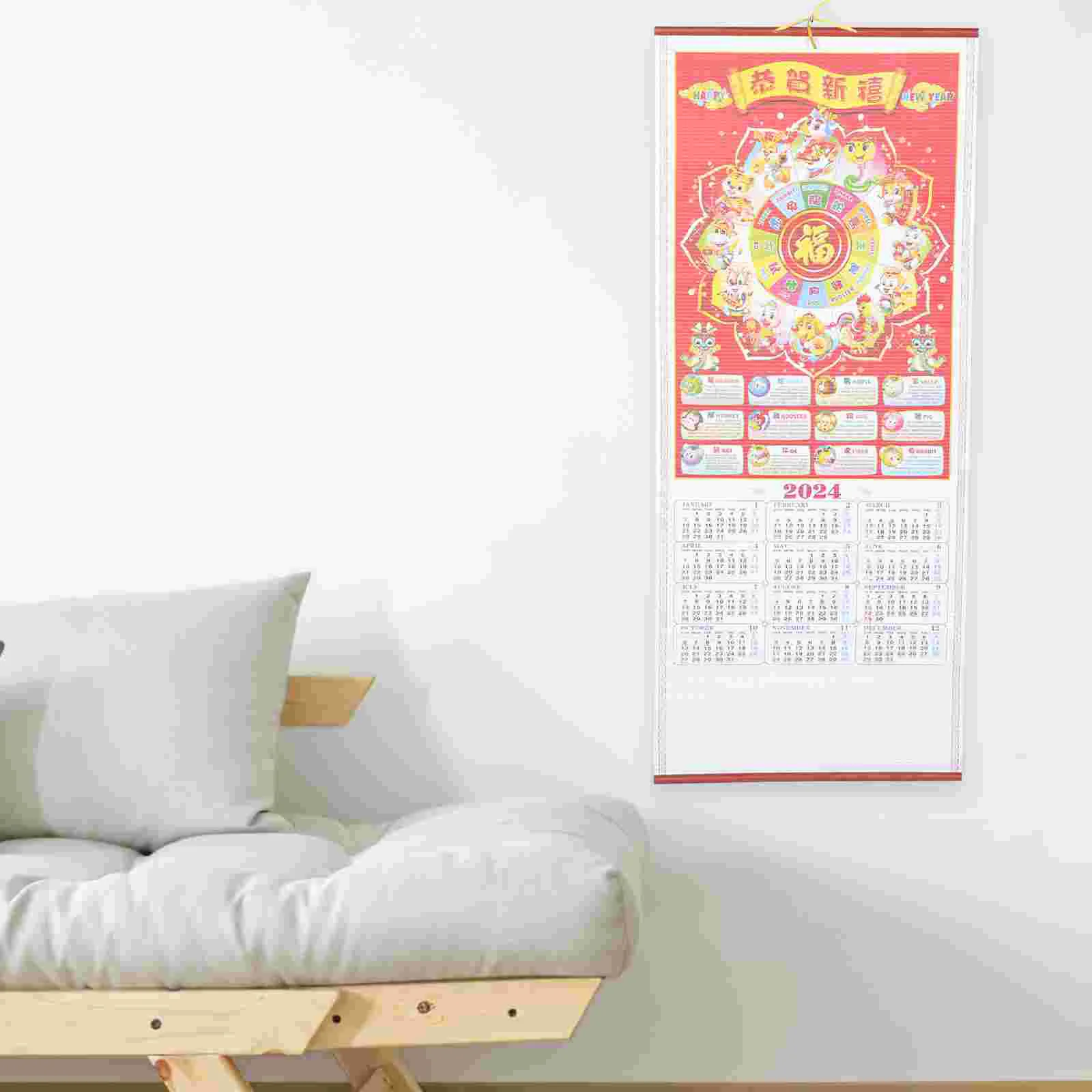 Chinese New Year Wall Hanging Calendars Traditional Scroll Lunar Calendar Ornament Year Of Dragon Home Decoration