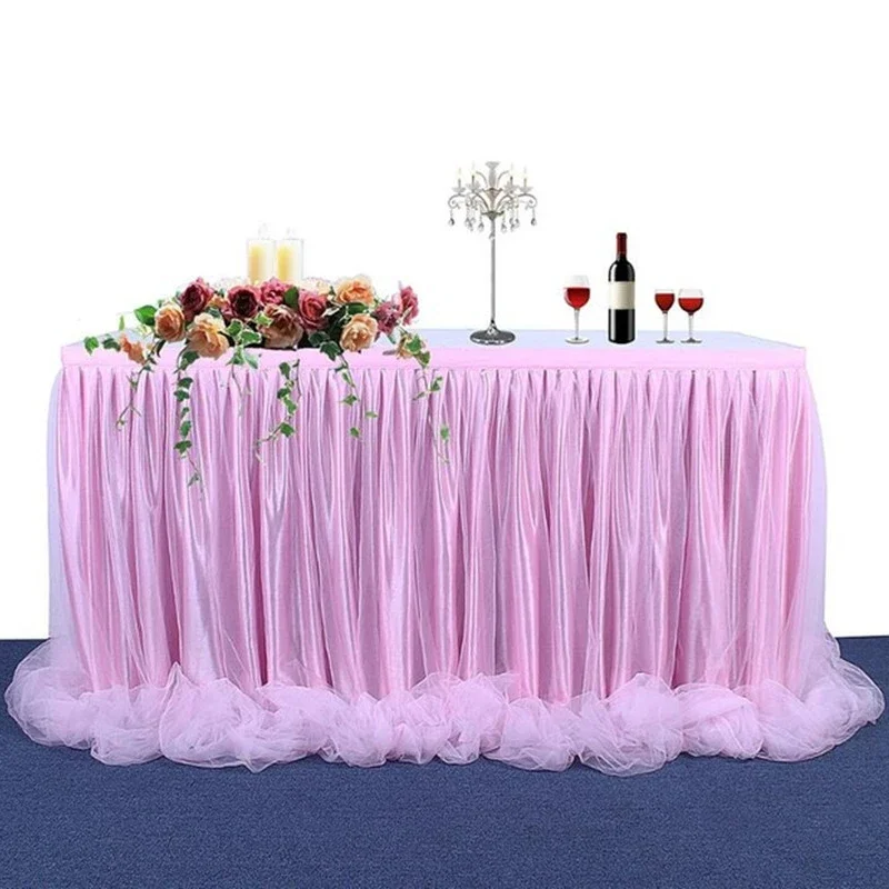 Chic Table Skirt with Tutu Mesh Layers for Wedding Ceremony Party Sweetheart Table Decoration Mesh Tablecloth