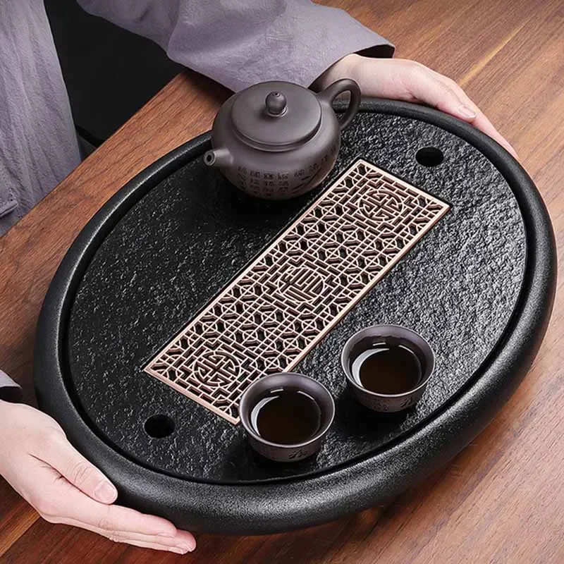 

Luxury Wooden Tea Tray Serving Table Gold Stone Tea Tray Kitchen Small Ceremony Vintage Tabuleiro Office Accessories WSW20XP