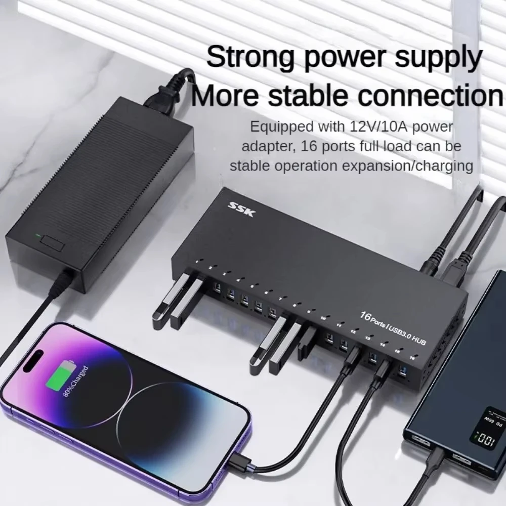 SSK Usb Hub 7/10/16 Port Usb Adapter Aluminium Usb Splitter Usb 3.0 Hub Support BC1.2 Charging for Macbook Pro PC Accessories 3