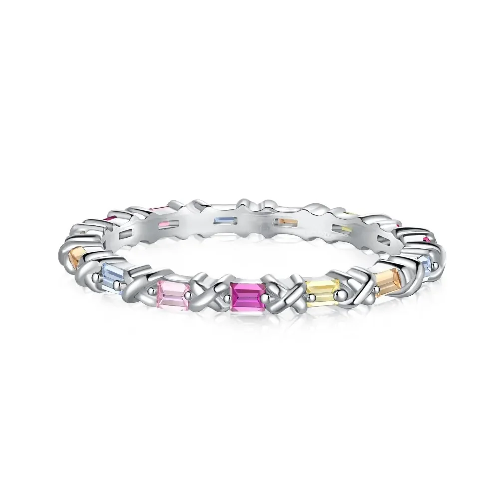 

S925 Sterling Silver Ring Personalized Barbie Style Design Sense Cocktail Series Colorful Zircon Closed Ring Wedding