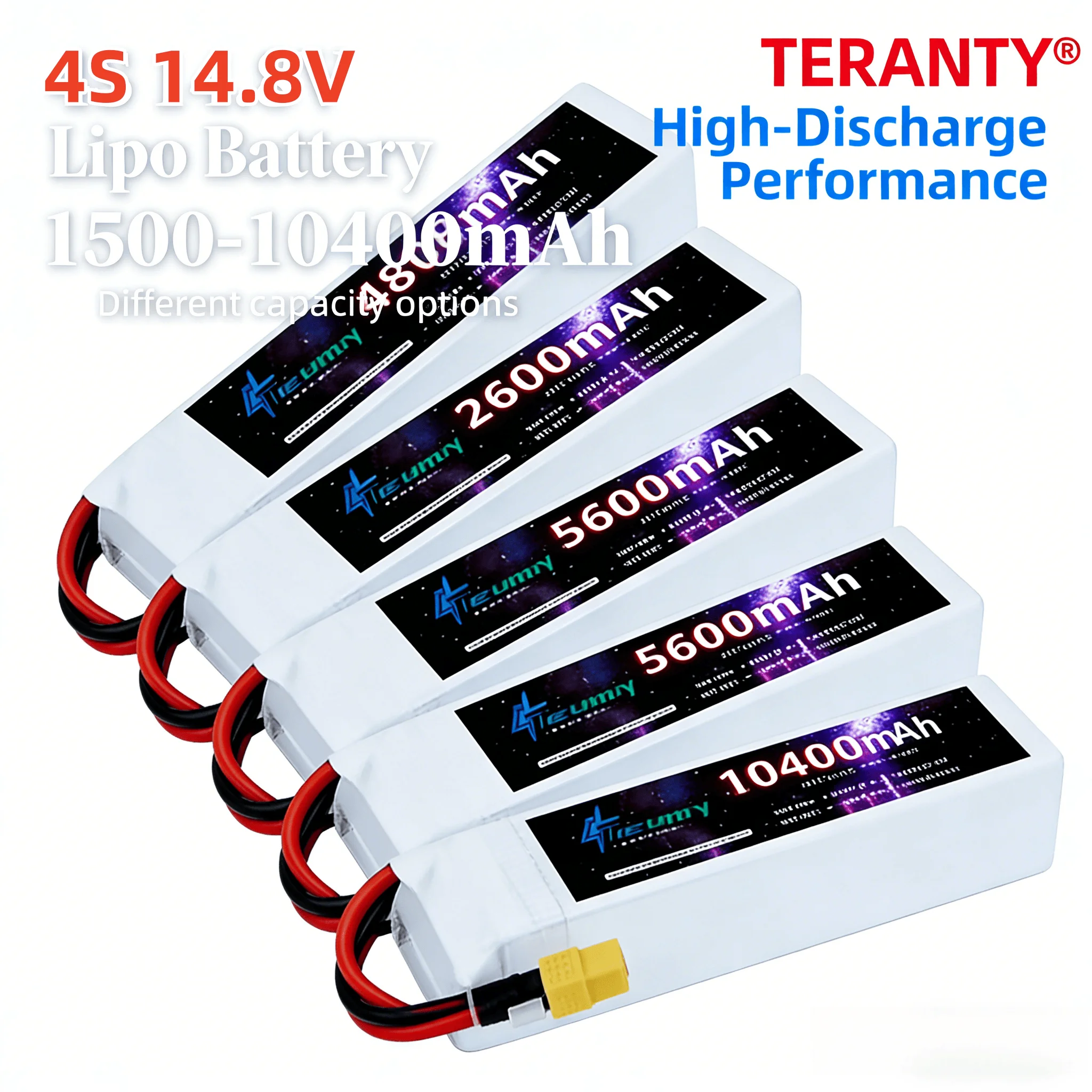Batterie drone 4S Lipo 14.8V 6000mAh 60C, câble et connecteur XT60 en gros plan