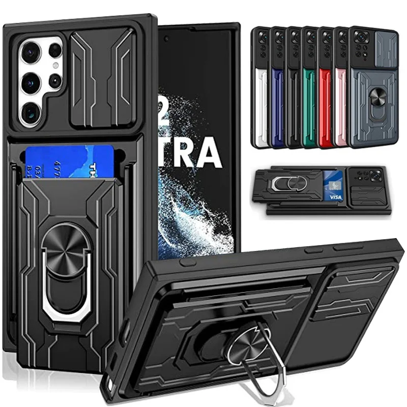 

Luxury Shockproof Slide Lens Protector Multi Function Hard Armor Case Cover Samsung Galaxy S23 S22 Ultra A73 A53 A33 A13 Cover