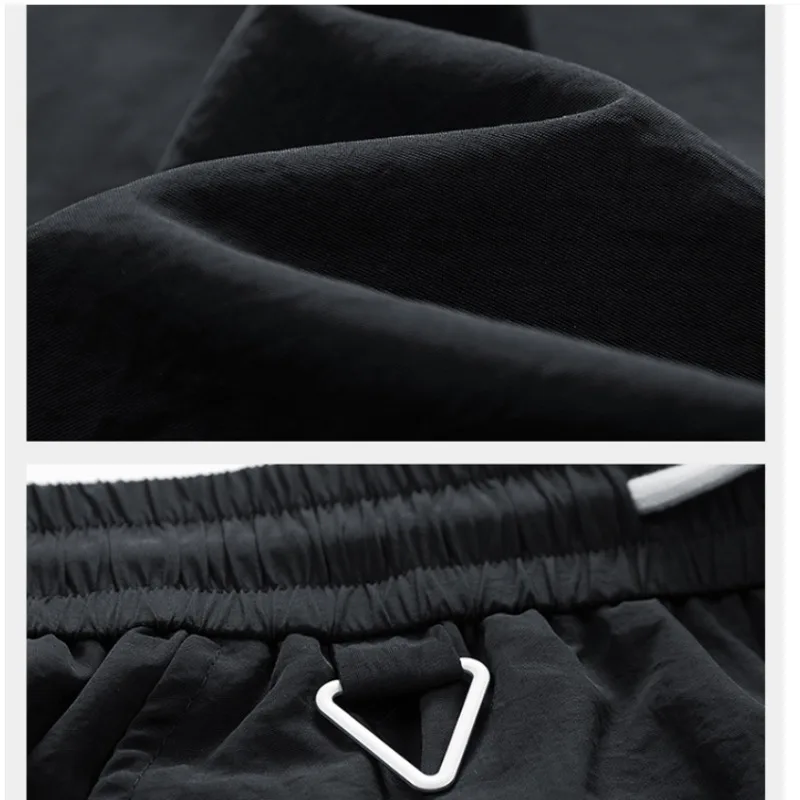 Summer Men's Clothing Bandage Solid Color Elastic High Waist Pockets Casual Loose Straight Knee Pants Preppy Style Shorts