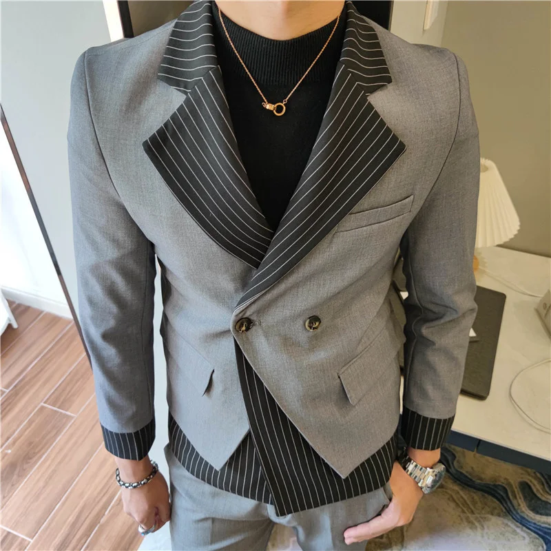 Patchwork Korean Suit 2 Piece Suit Blazer Men 2022 Suit Set Slim Fit Tuxedo Suit Blazer Suit Men Stylish Blazer Stage Party Club men's blazers