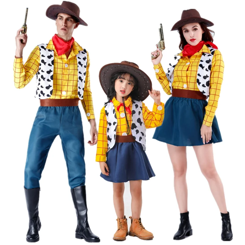 

Halloween couple role-playing uniforms, men's and women's denim clothing parent-child party stage Toy Story Woody Couple Outfit