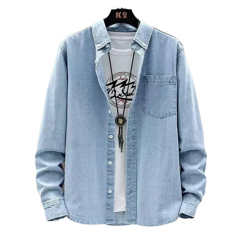 Denim Jacket Men's Long Sleeve Solid Color Shirt Hong Kong Style Clothing For Spring Autumn denim shirt