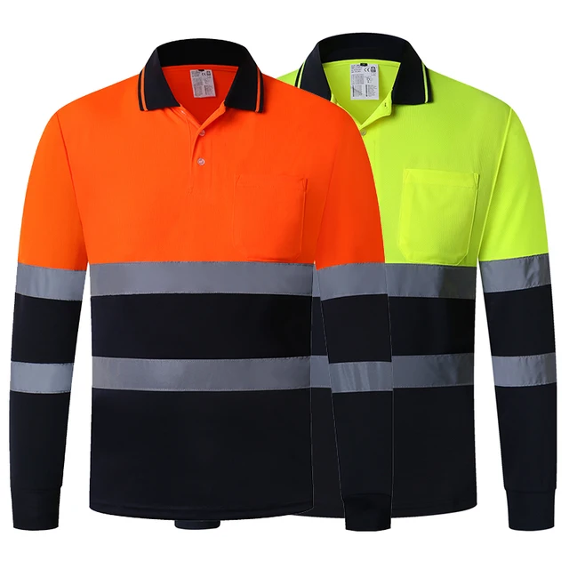 Hi Vis Yellow Navy Long Sleeve Safety Polo
