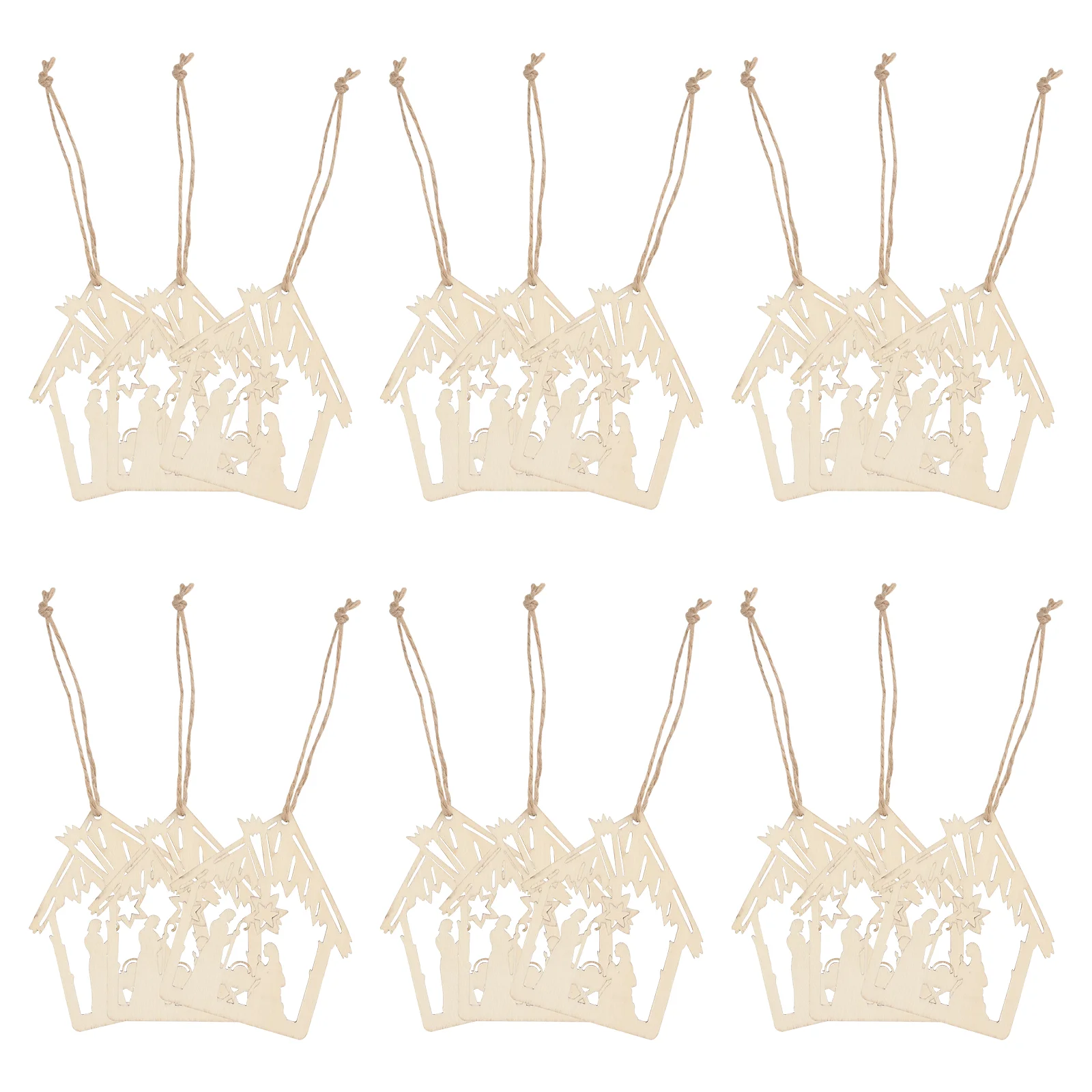 

Hemp Rope Pendant Wood Craft The Birth of Jesus Pattern Home Decor Wooden Hanging Ornament Child Kids and Crafts