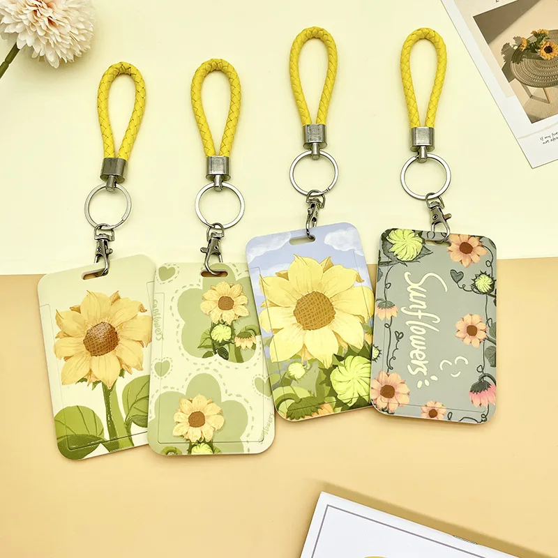 

1 Pcs Ins Cartoon Sunflower Printed Card Cover Case Work ID Card Credit Badge Card Holder Lanyard Bus and Subway Passport Holder
