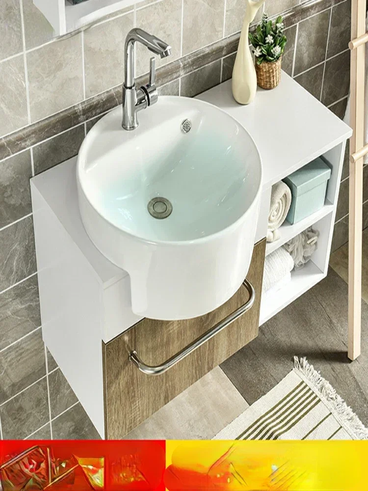 

Modern Bathroom Mirror Cabinet Wash Basin Combination Bathroom Inter-Platform Basin Simple Paint-Free White Solid Wood FaceBasin