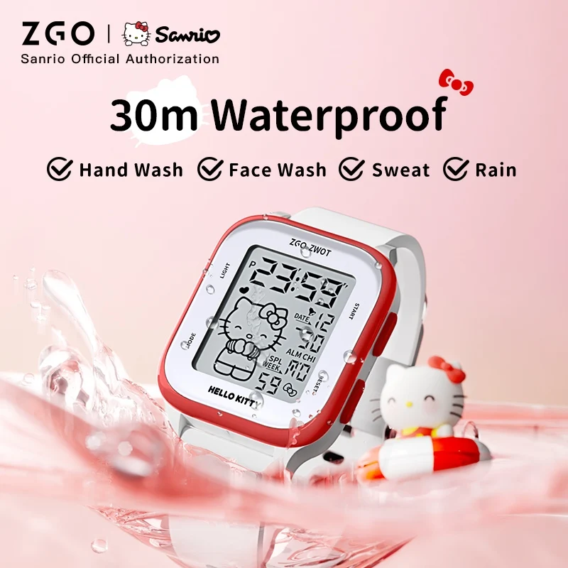Zgo x-sanrioハローキティ女の子用時計、子供用電子時計、防水