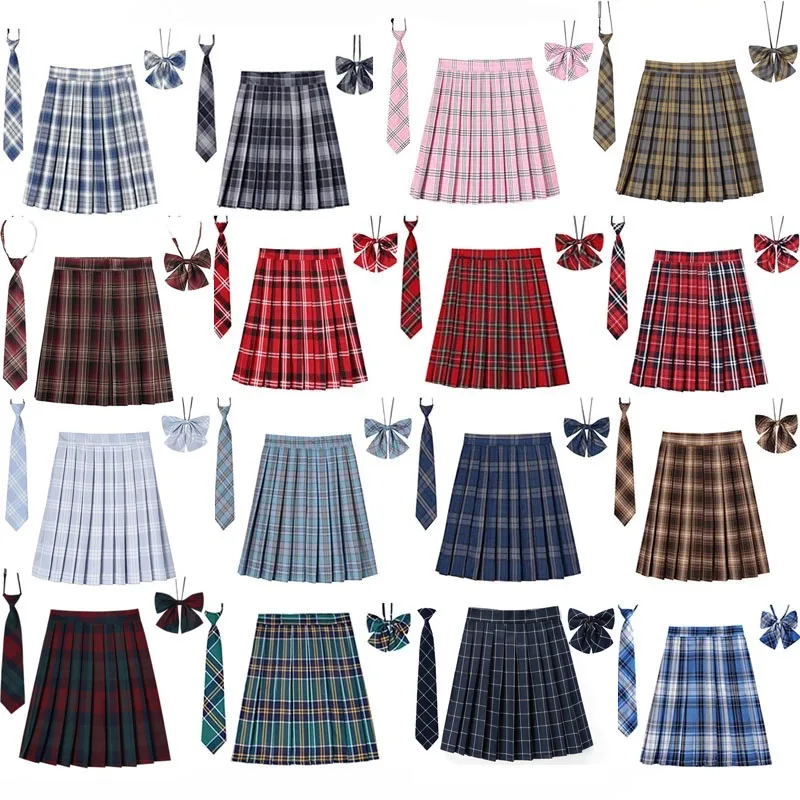 

Women High Waist Plaid Pleat Skirt With Necktie Bowtie XXS-5XL Korean Preppy Mini School Uniforms Girls Summer Jupe Kawaii Skirt