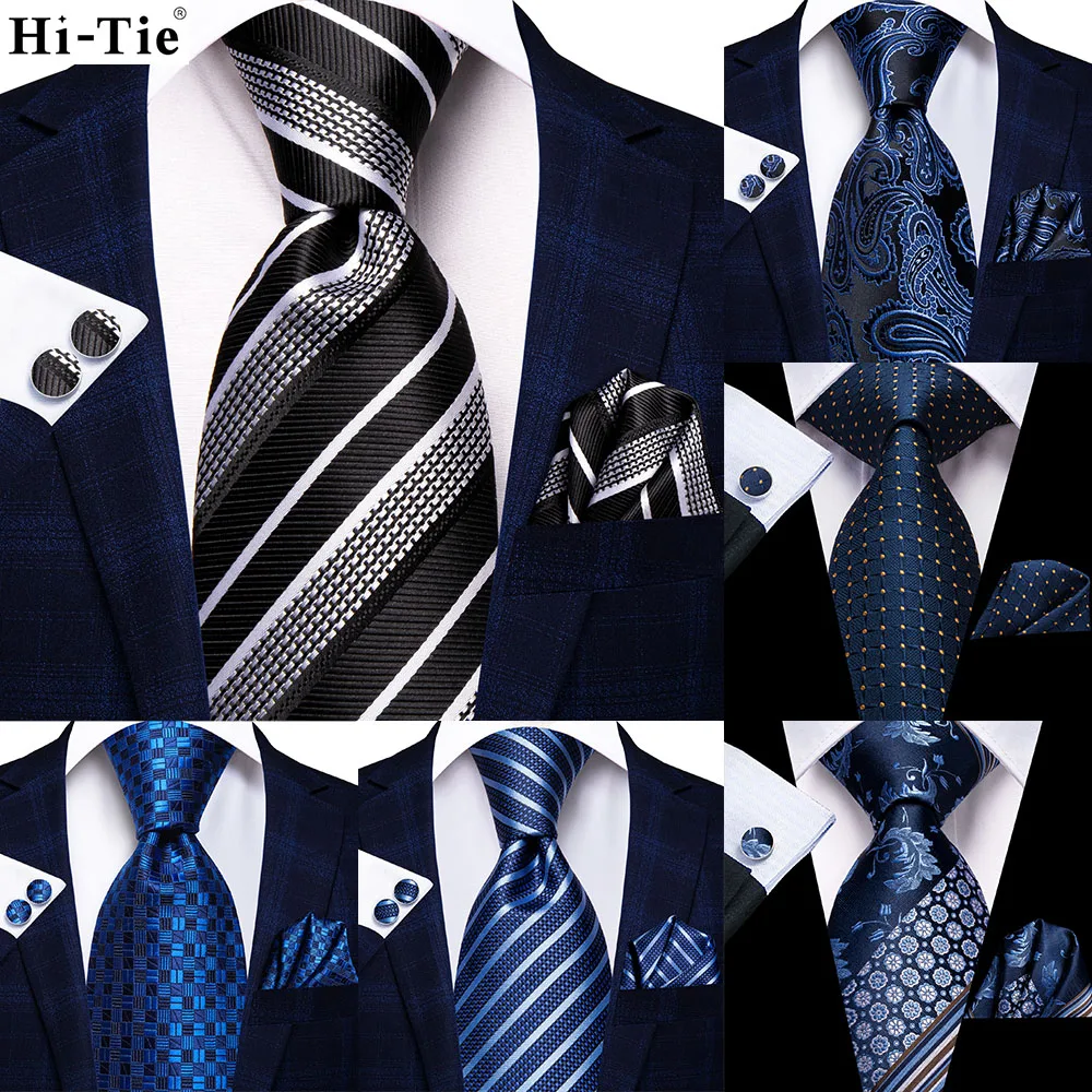 

Черно-белые полосатые 63 дюймовые шелковые мужские удлиненные галстуки для мужчин классические 160 см мужские галстуки Карманный квадратный набор запонки Hi-Tie