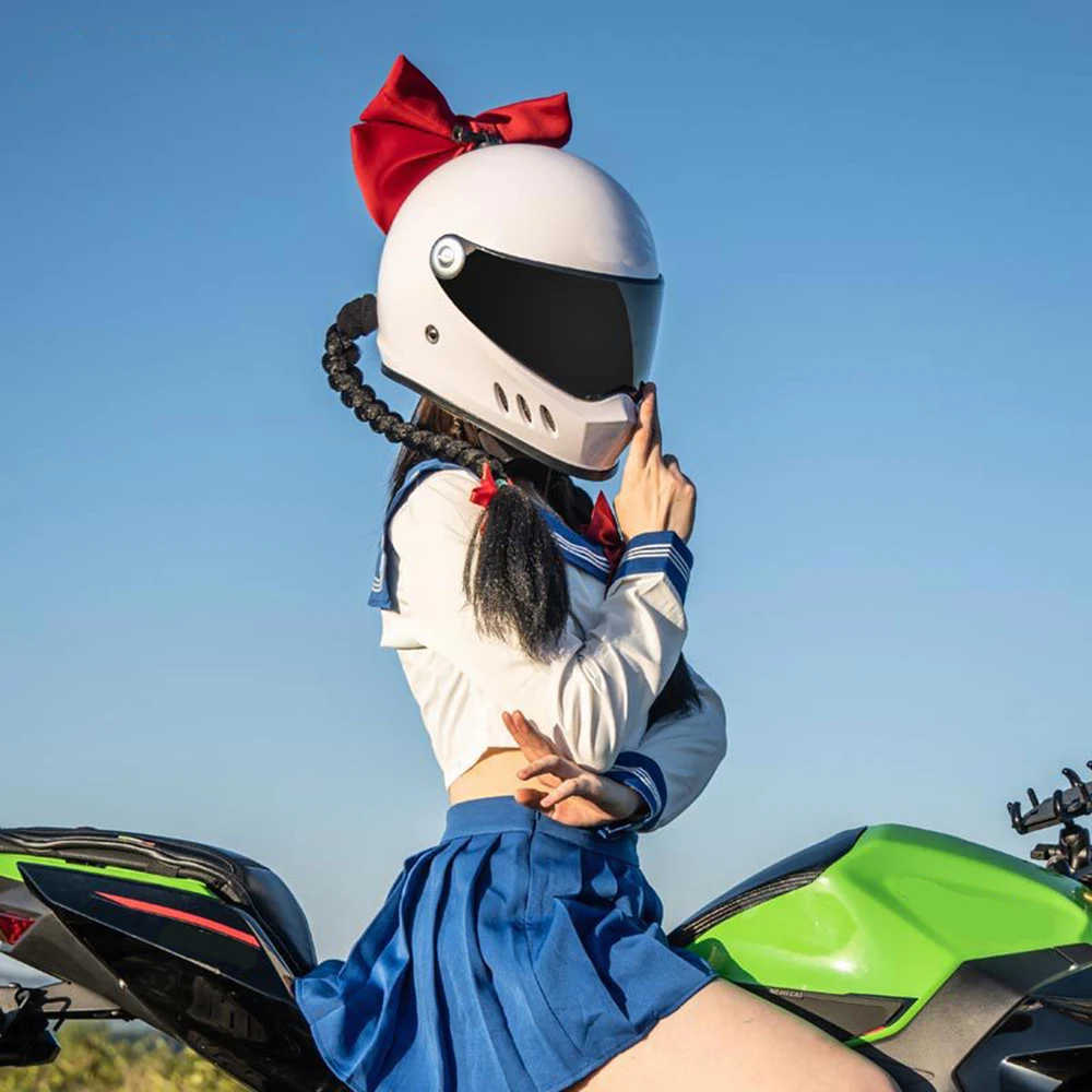 

Motorcycle Helmet Full Face Helmet Retro Moto Braid Motorbike Helmet Personality Motocross Riding Scooter Capacete Women Casque
