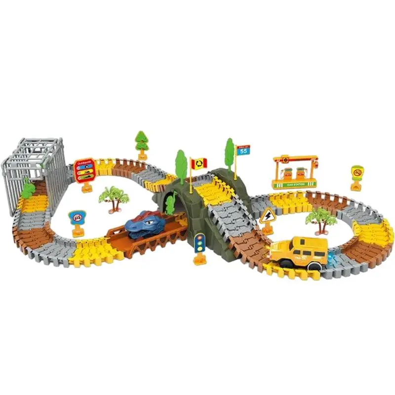 

Dinosaur Race Car Track Set Dinosaur Toy Car Tracks Puzzle Car Tracks DIY Assembling Electric Trolley Car Track Playset