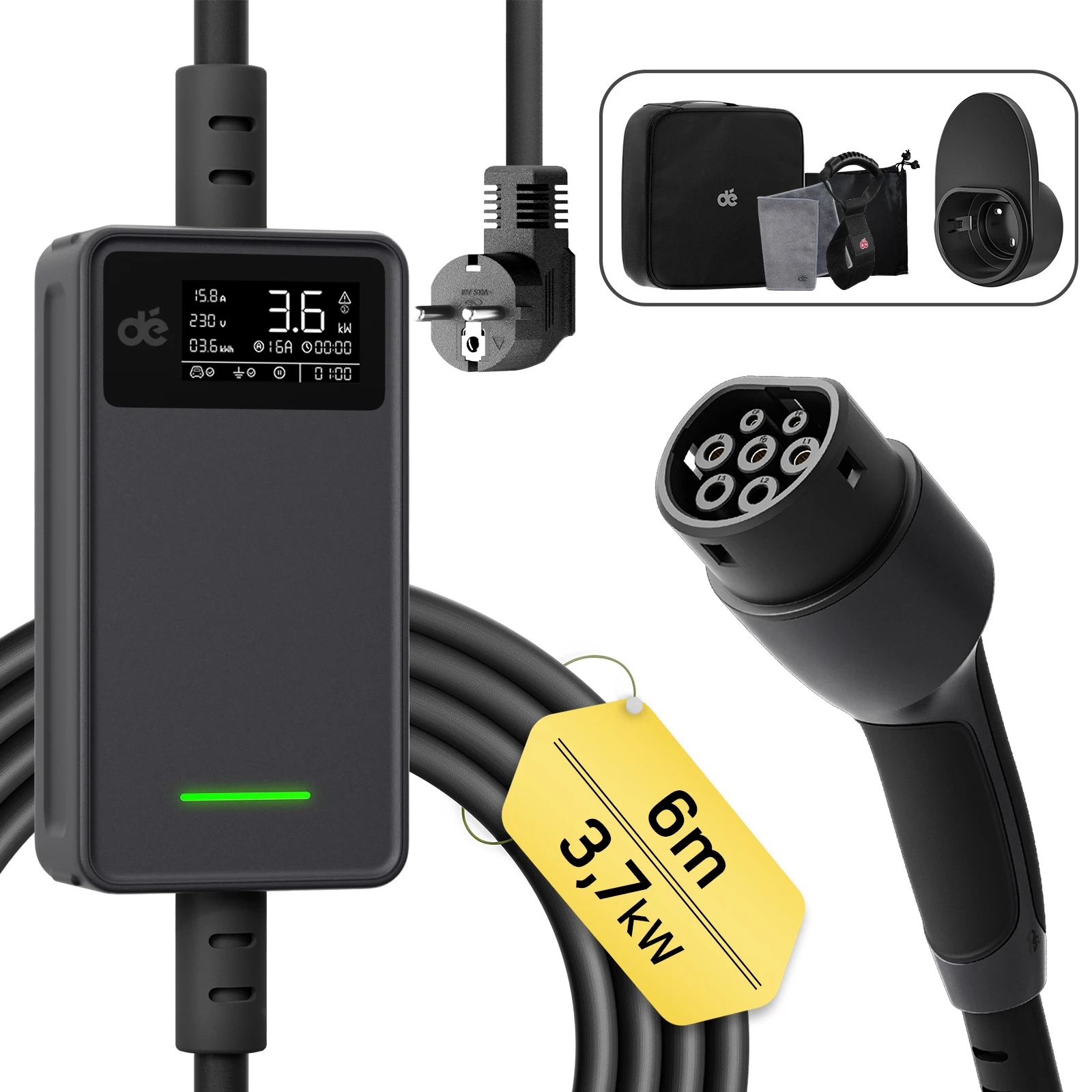 6M EV Ladekabel Type2 Schuko 1-Phasig 16A 3.6kw Heim Ladegerät für SMART FORTWO