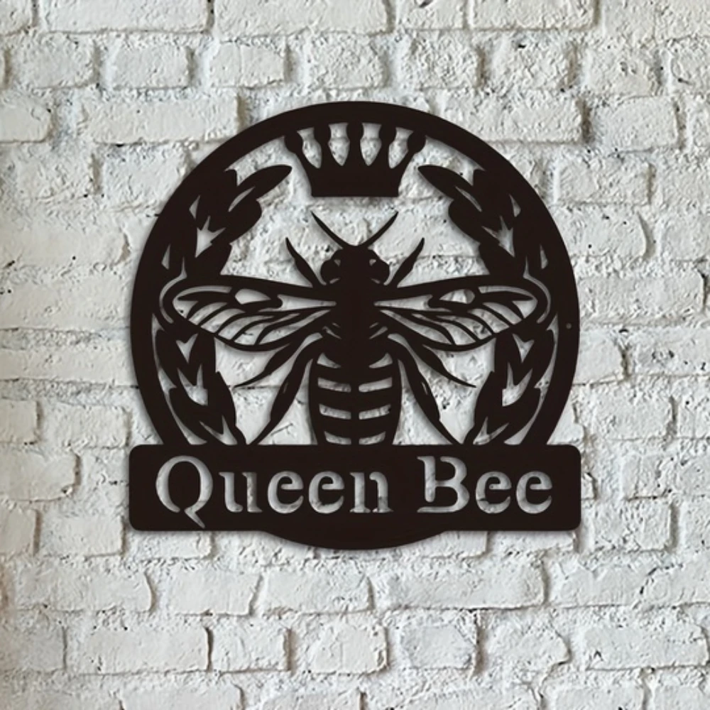 

1pc Bee Queen Monogram Metal Sign - Perfect Wall Art Decor for Your Patio, Garden or Housewarming Gift Hanging Wall Art Gift