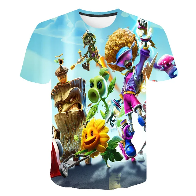 Boys Girls 3D Short Sleeve T-Shirt Plant Zombie Print T-Shirt Girls Cartoon T-Shirt 3-14 Years Old Anime T-Shirt TX-s491