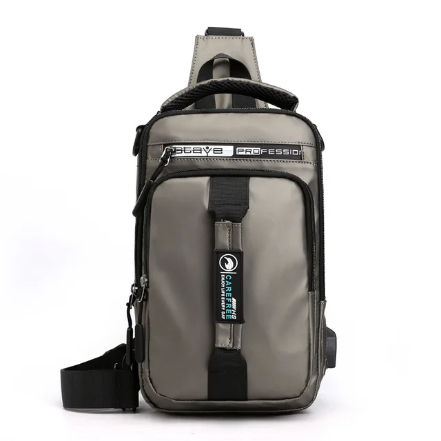 Men Nylon Crossbody Bag with USB Charging Port Multifunction Outdoor Travel Waterproof Daypack Male Casual Messenger Chest Bags Khaki  C