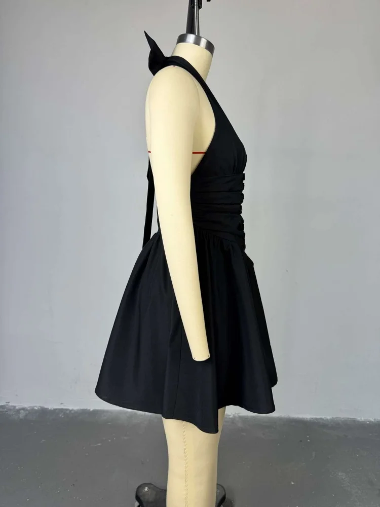 Wmstar Dresses for Women Wholesale New Summer Style V Neck Neckline Bow Backless High Waist Short Elegant Mini Dress 2025