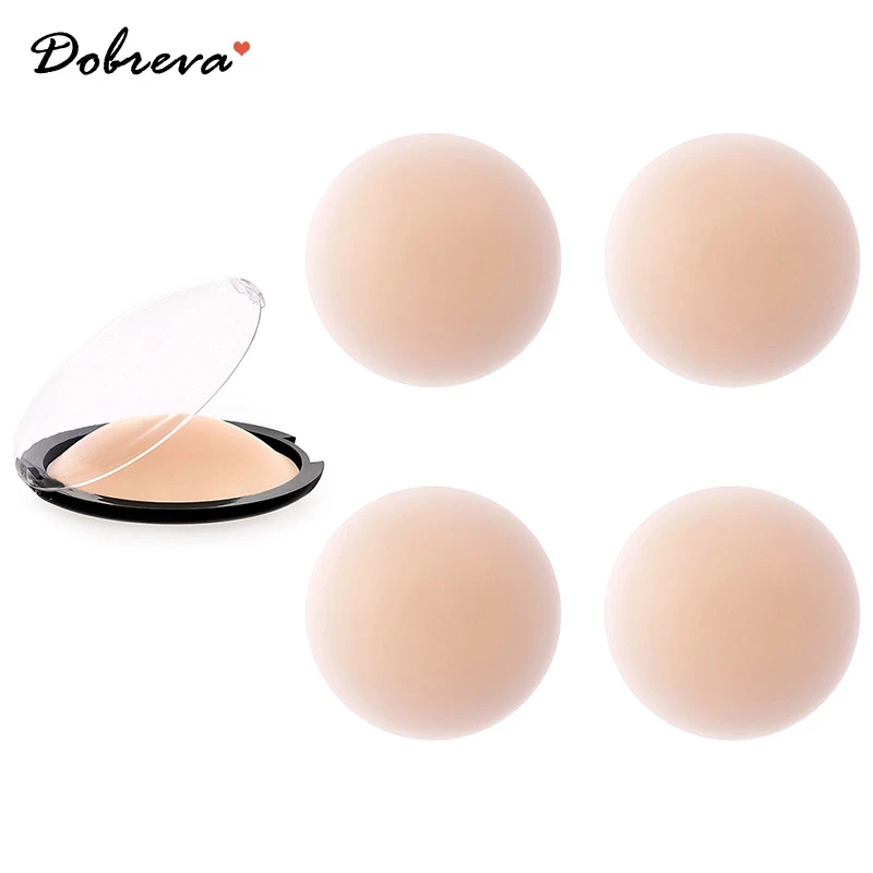 DOBREVA 2 Pairs Silicone Sticky Bra Women Non Adhesive Nipple Pads Covers Reusable Breast Petals