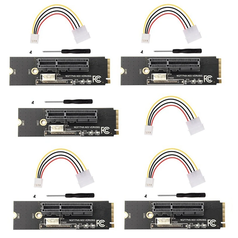 

5 Set NGFF To PCI-E Riser Card M.2 SSD Port To PCIE X4 Expansion Card Slot Adapter Riser Cable, Large 4Pin Power Supply