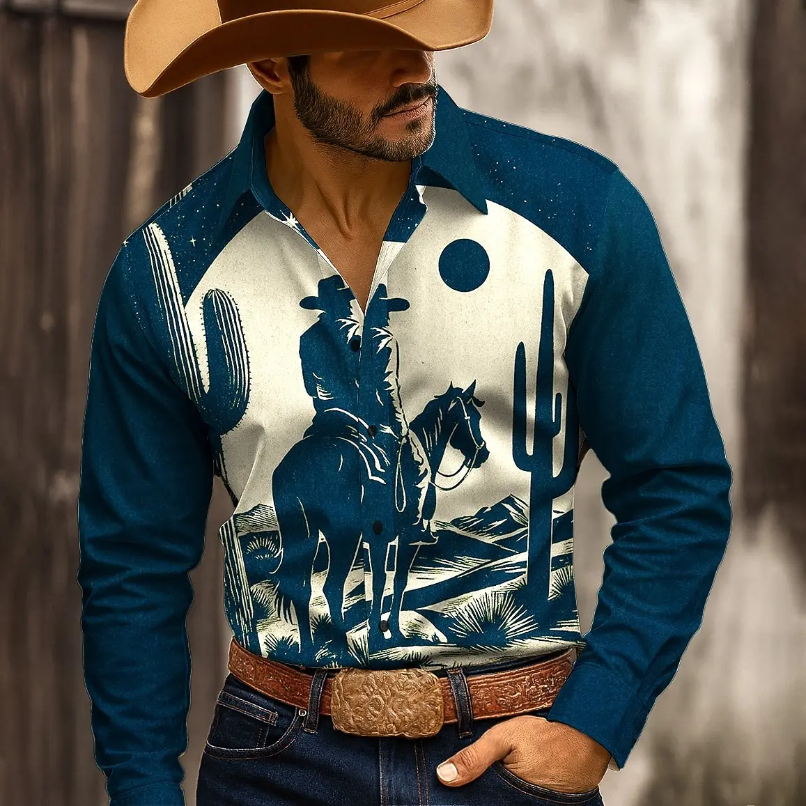 Men's 100% Cotton Cowboy Sunset Riding Tee
