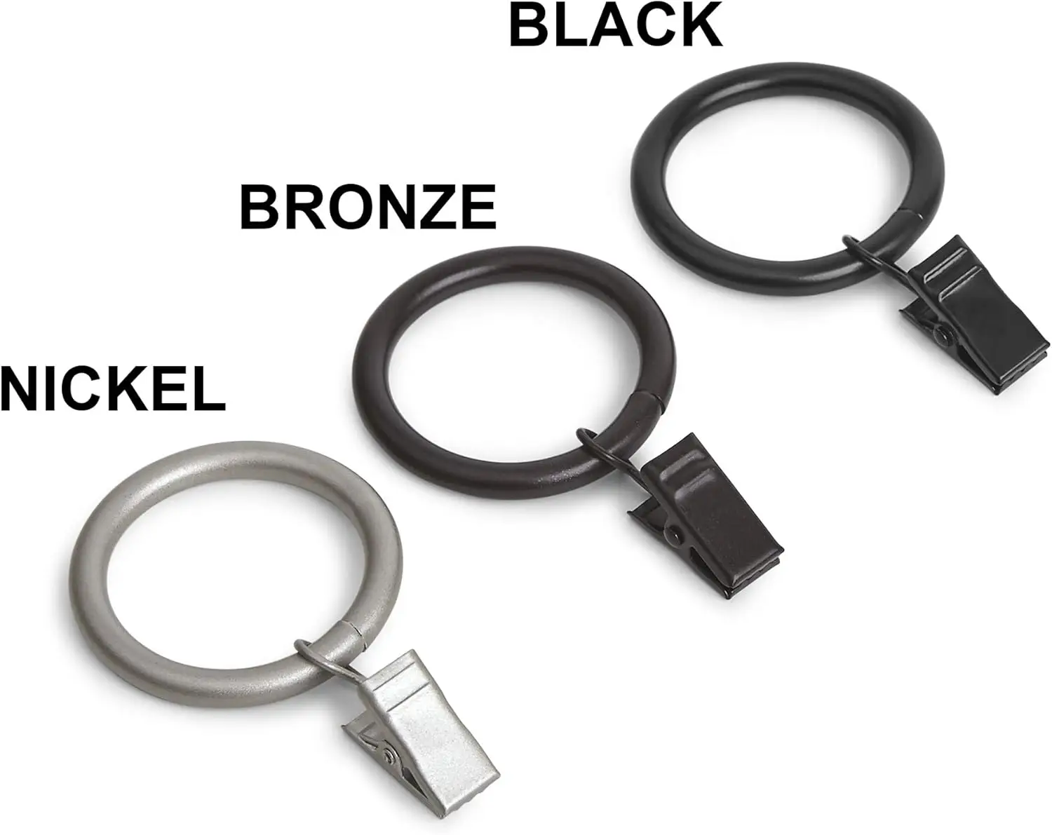 Curtain Rod Clip Rings for 1" Rod, Set of 7, Black