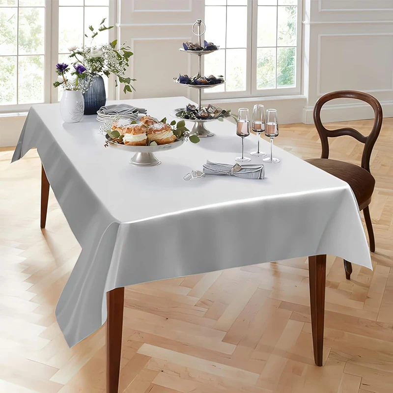 1PC Silver Satin Tablecloth Rectangle Silk Smooth Fabric Table Cloth Christmas Dinner Wedding Party Banquet Table Decoration table cloth,rectangular tablecloth