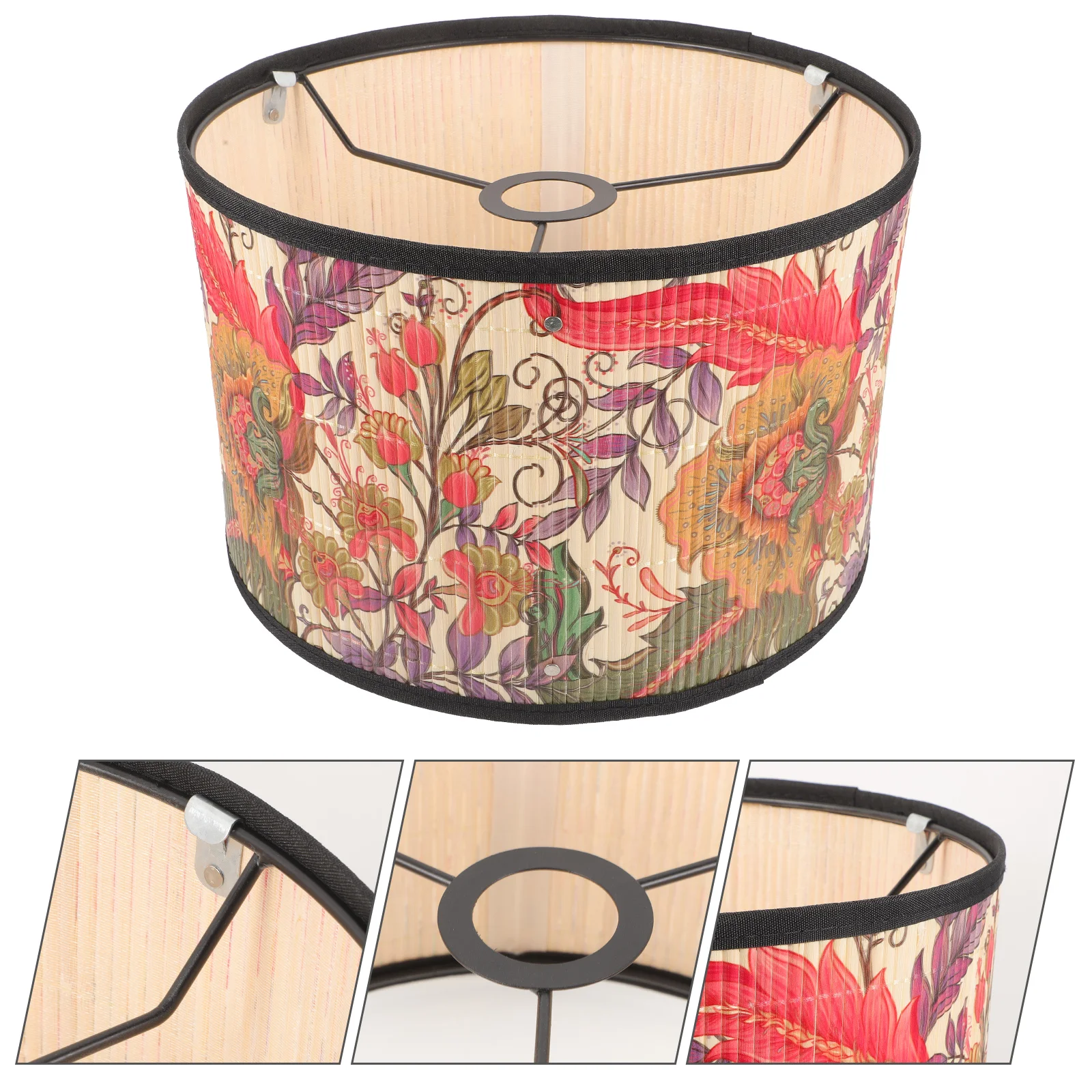 

Drum Lamp Shade E27 Vintage Bamboo Lampshade Flower Pattern Chandelier Lamp Cover Light Accessory Pendant Floor Light