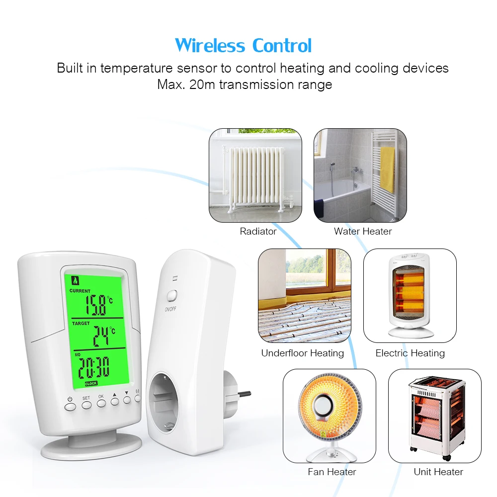 Wireless Thermostat Household Intelligent Socket Programmable Digital Temperature Controller Backlight LCD Heating Cooling Mode smart thermostat smart thermostat socket temperature controller