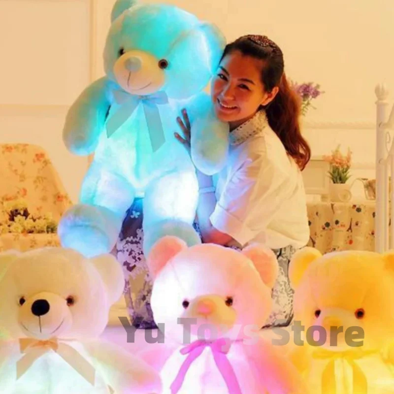 

2024 Мишка Тедди светящийся креативный строительный светодиодный плюшевый игрушечный красочный светящийся подарок на Хэллоуин Рождество детское набивное украшение комнаты