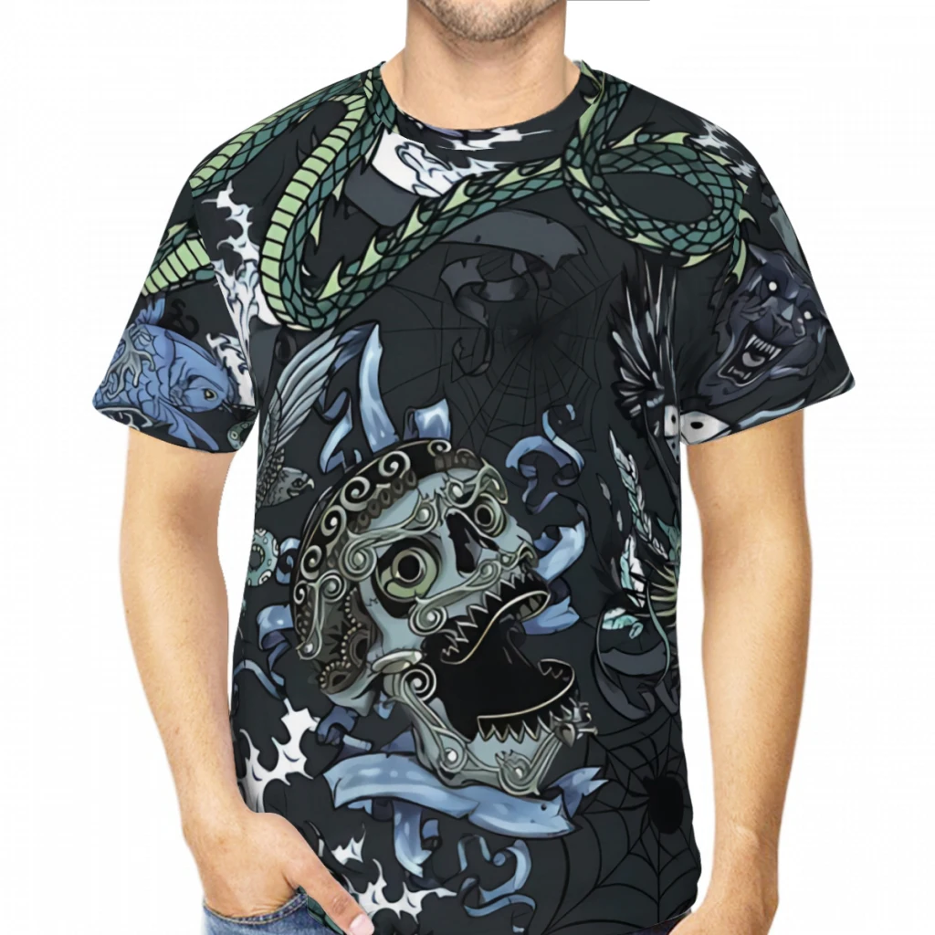 

Футболка мужская из полиэстера с 3D-принтом тату, рубашка с коротким рукавом в японском стиле, уличная одежда в стиле Харадзюку, Топ