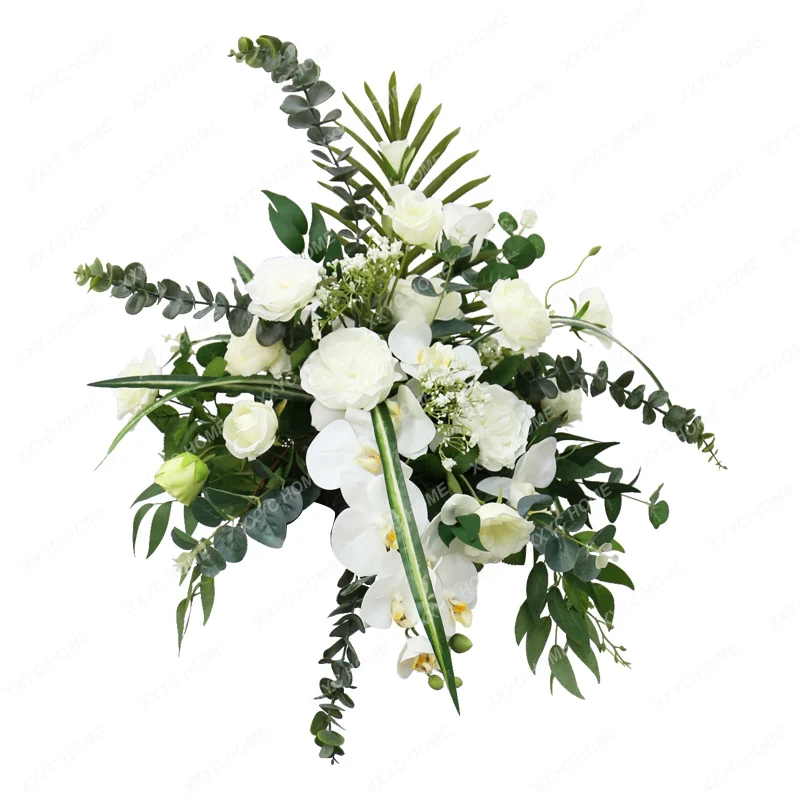 

Artificial Flower Decoration White Phalaenopsis Wedding Ceremony Layout Silk Flower Stand Road Leading Floral Wedding