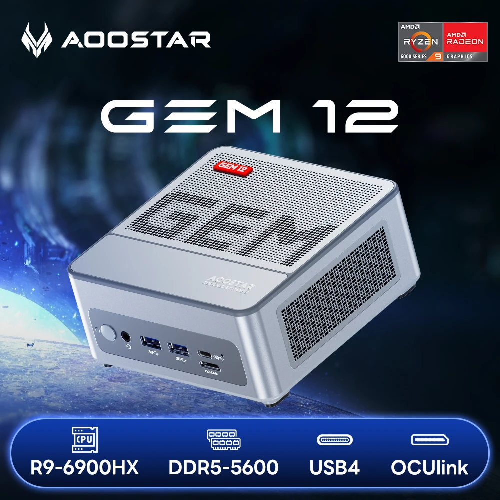 AOOSTAR GEM12 Ryzen 9 6900hx Mini PC 2*DDR5 RAMs and 2*NVME